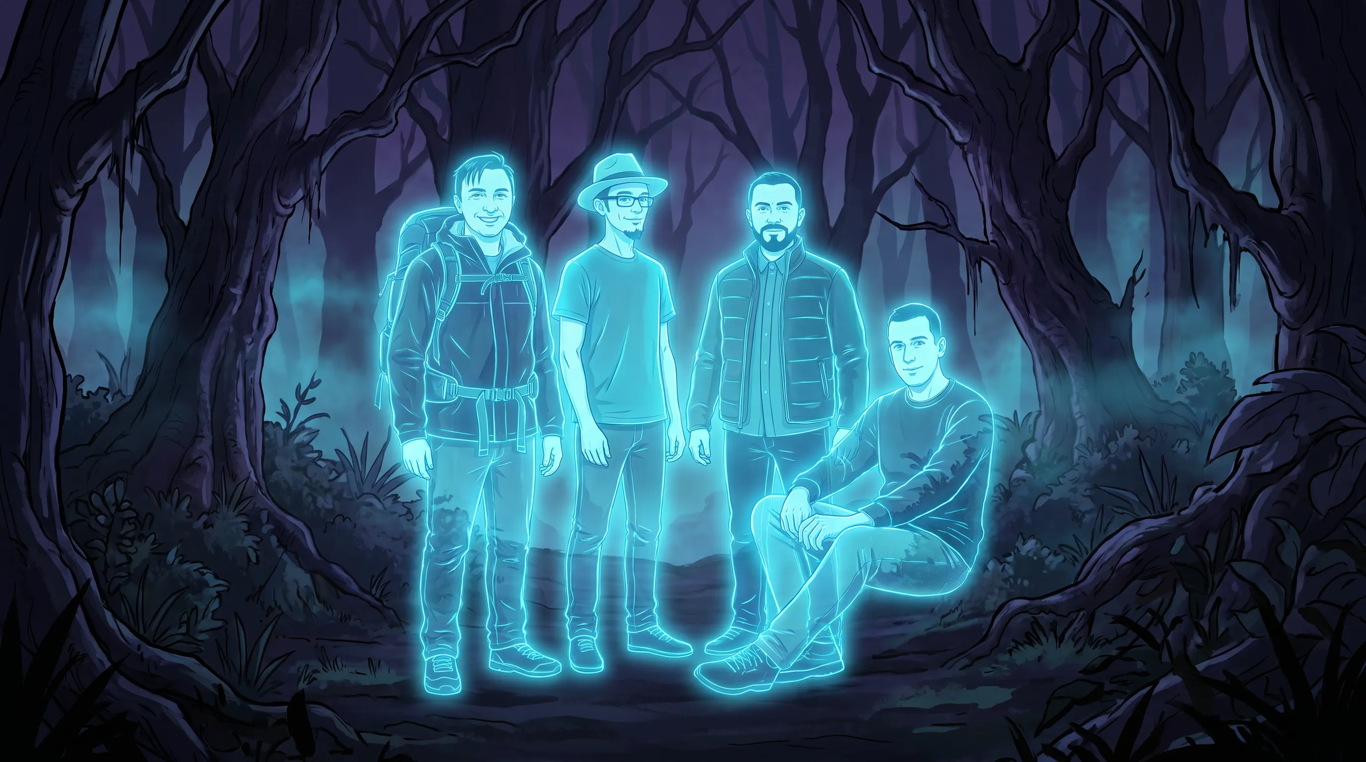 The Amplifying F# team as glowing force ghosts in a dark forest